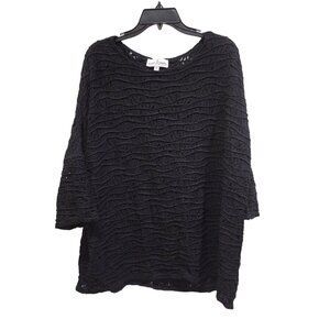 Neon Buddha Black Blouse Women's Size 2X 3/4 Sleeve Loose Tunic